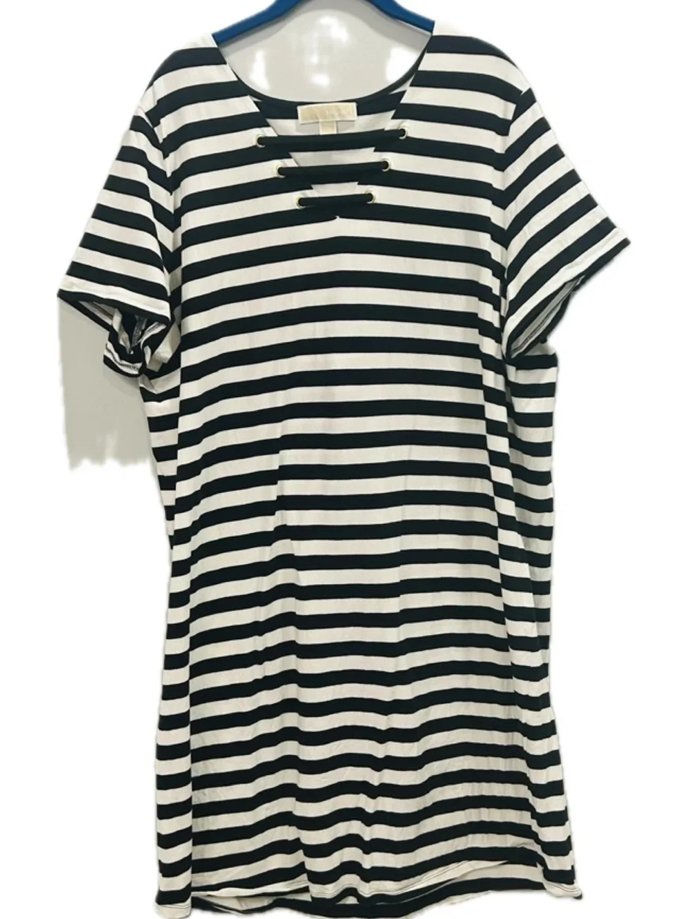 Michael Kors Black and White Striped Lace-Up T-shirt Dress 2X